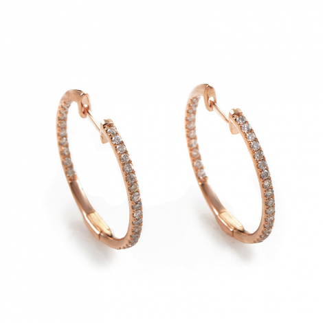 LB Exclusive 14K Rose Gold .51 Carat VS1 G Color Diamond Hoop Huggies Earrings 