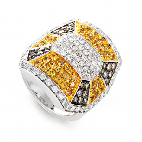 Oro Trend 18K White Gold Diamond & Yellow Sapphire Ring