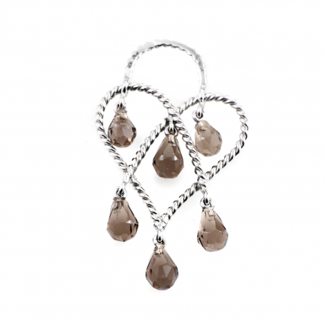 Poiray In Love Heart 18K White Gold abd Smoky Quartz Briolette Pendant