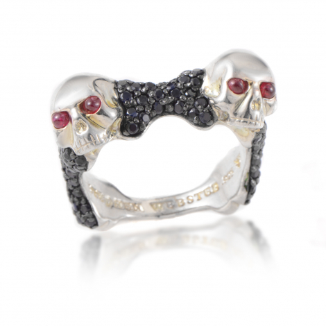 Stephen Webster Skull & Bones Men's Sterling Silver Ruby & Black Sapphire Ring