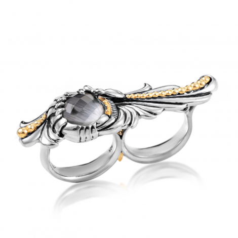 Stephen Webster Jewels Verne Silver Cat's Eye & Quartz Double Finger Ring