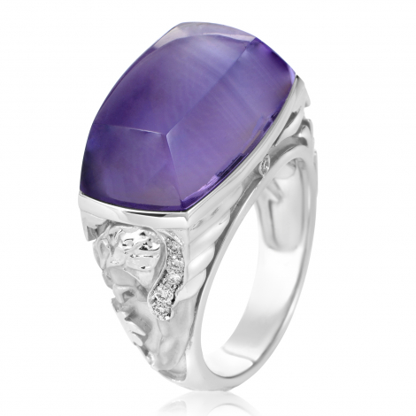 Magerit Babylon Caramelo Mini Women's 18K White Gold Diamond & Amethyst Ring