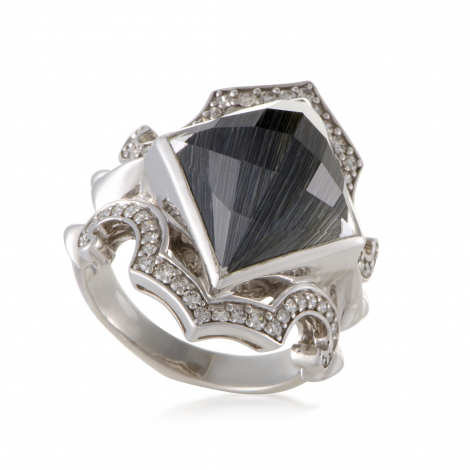 Stephen Webster Superstud Silver Diamond Cat's Eye and Quartz Ring