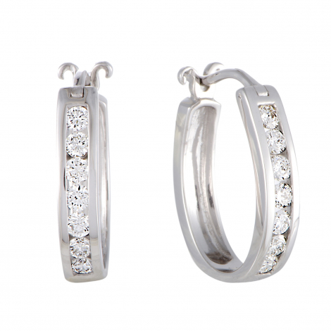 1/2 Carat 14K White Gold Channel Set Diamond Huggies Hoop Earrings (0.5 ctw) Diamonds