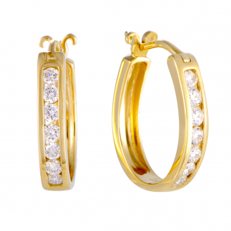 ~.50ct Small 14K Yellow Gold Diamond Hoop Earrings 