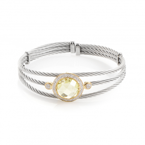 Charriol Celtic Cable 18K Stainless Steel Lemon Citrine & Diamond Bangle