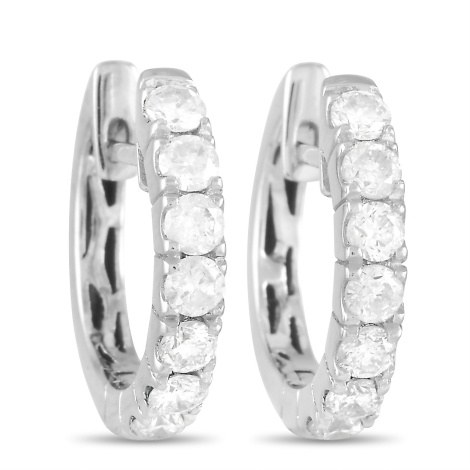 LB Exclusive 14K White Gold 0.59ct Diamond Huggie Hoop Earrings