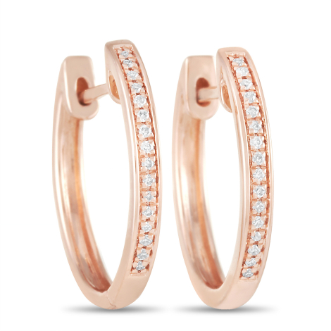 LB Exclusive 14K Rose Gold 0.08ct Diamond Hoop Earrings 