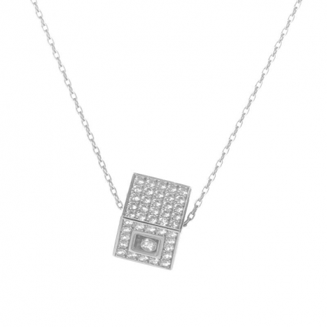 Chopard Happy Diamonds 18K White Gold Diamond Pave Cube Pendant Necklace