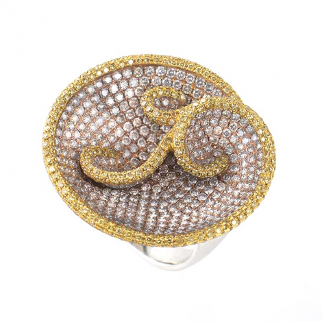 18K Multi Gold & Diamond Swirl Ring