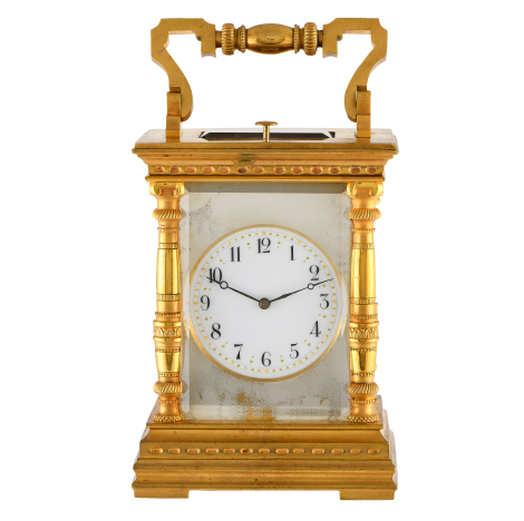 Brass & Enamel Gilt French Carriage Table Clock 