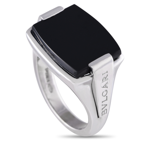 Bvlgari 18K White Gold Onyx Ring