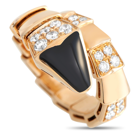 Bvlgari Serpenti 18K Rose Gold 0.83ct Diamond and Onyx Ring