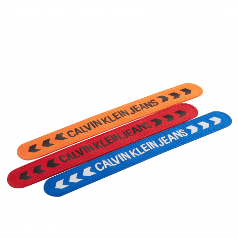 Calvin Klein Orange/Red/Blue Nylon CKJ Logo Set of 3 Bracelets