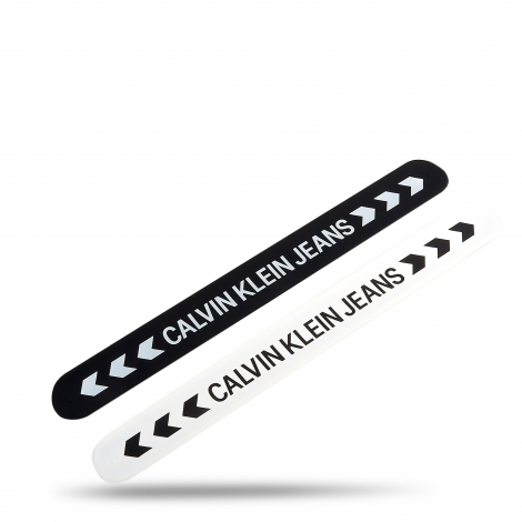 Calvin Klein Black and White Rubber CKJ Logo Set of 2 Bracelets