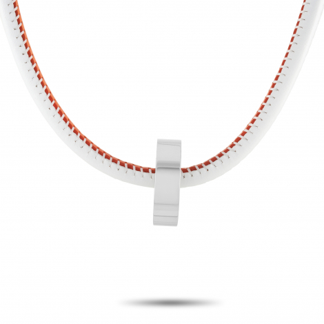 Calvin Klein Stainless Steel Orange/White Leather Black Bearing Beaded Necklace