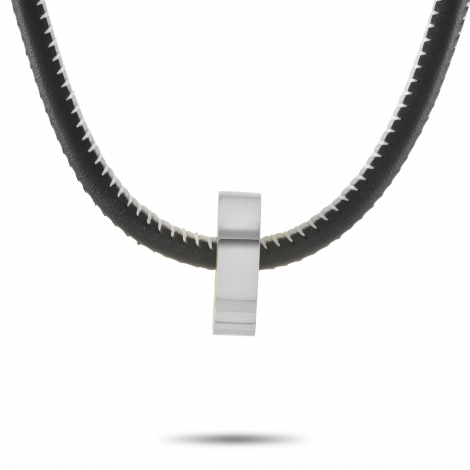 Calvin Klein Stainless Steel Black/White Leather Yellow Bearing Beaded Necklace