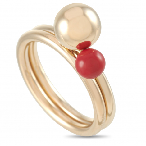 Calvin Klein Bubbly Champagne Gold PVD-Plated Stainless Steel Red Bead Set of 2 Rings