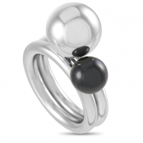 Calvin Klein Bubbly Stainless Steel Onyx Set of 2 Rings