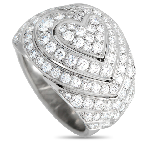 Cartier 18K White Gold 2.0ct Diamond Heart Domed Cocktail Ring