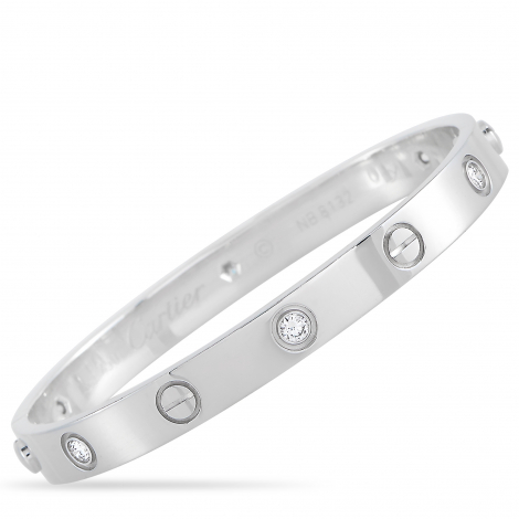 Cartier LOVE 18K White Gold 6 Diamond Bangle Bracelet