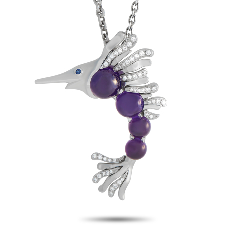 Chanel 18K White Gold 1.25ct Diamond and Amethyst Swordfish Pin and Necklace