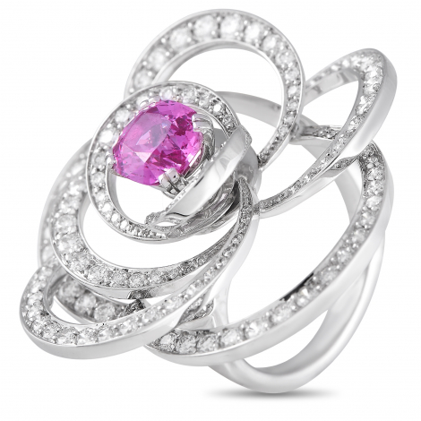 Chanel Camélia 18K White Gold 2.00 ct Diamond and Pink Sapphire Ring