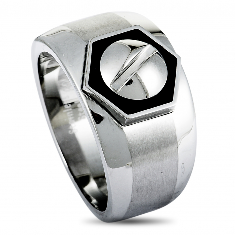 Charriol Rotonde Stainless Steel Black Epoxy Band Ring