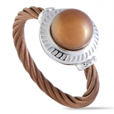 Charriol Pearl Stainless Steel and Bronze PVD Brown Pearl Round Cable Ring