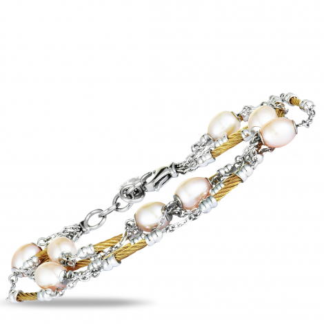 Charriol Pearl Stainless Steel and Yellow PVD Cream Pearls Bracelet