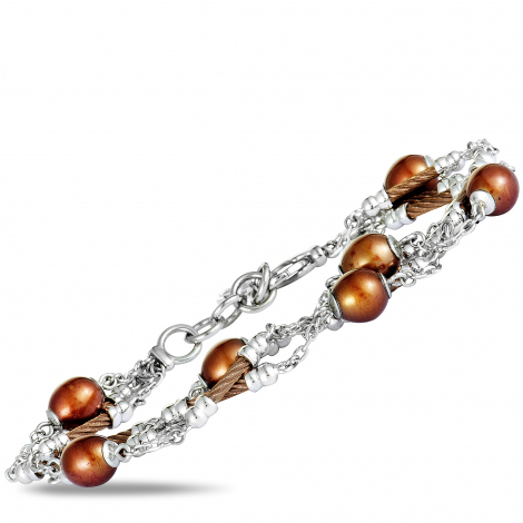 Charriol Pearl Stainless Steel and Bronze PVD Brown Pearls Bracelet