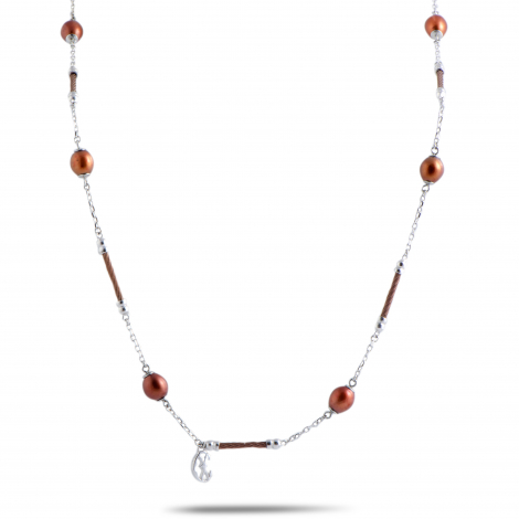 Charriol Pearl Stainless Steel Bronze PVD Brown Pearls Long Necklace