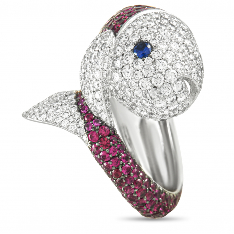 Chopard 18K White Gold 1.88 ct Diamond and Ruby Fish Ring