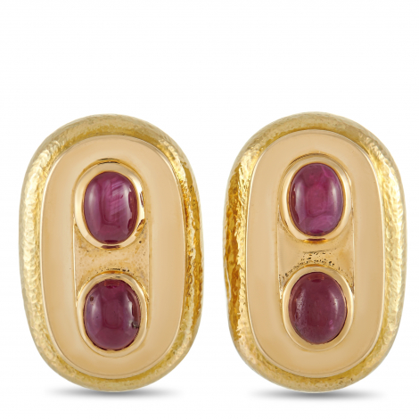 David Webb 18K Yellow Gold Ruby Cabochon Clip-On Earrings