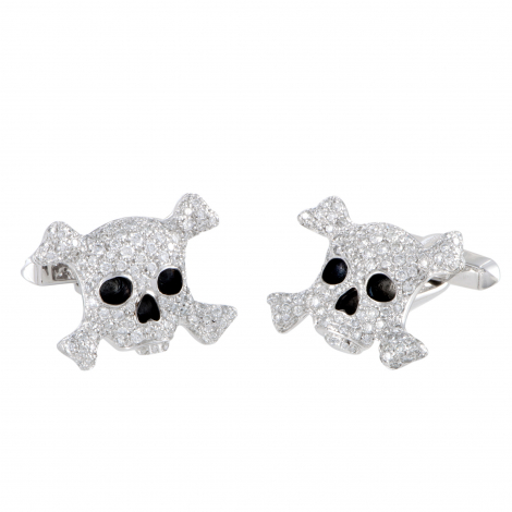 de Grisogono Intimo 18K White Gold Full Diamond and Black Enamel Skull Cufflinks