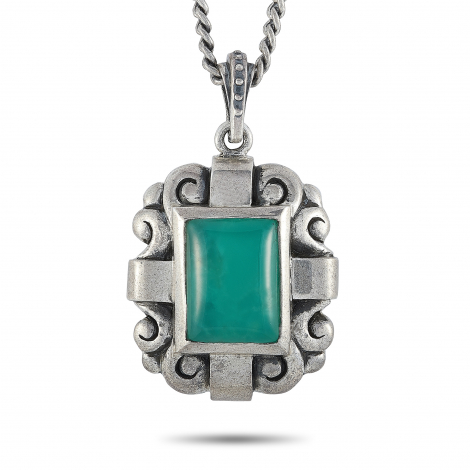 King Baby Silver and Chrysoprase Scrollwork Pendant Necklace