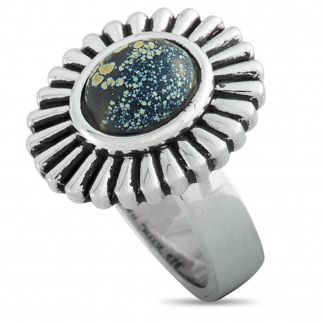 King Baby Small Starburst Concho Silver and Spotted Turquoise Ring