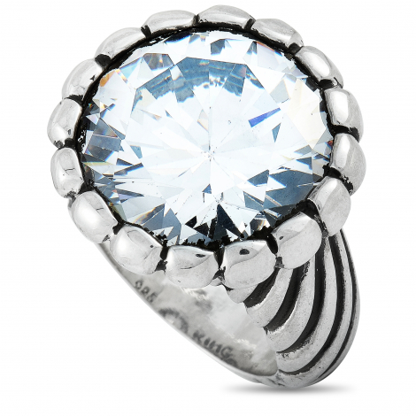 King Baby Silver and White Cubic Zirconia Twisted Pattern Ring