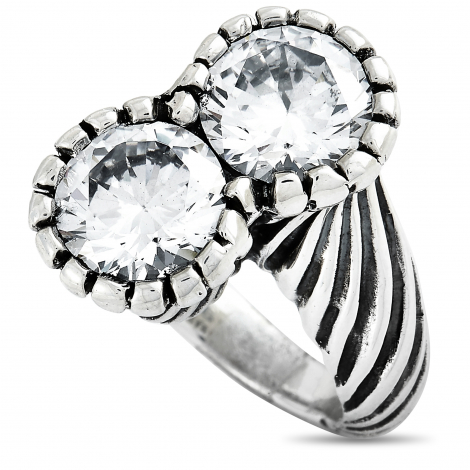 King Baby Silver and White Cubic Zirconia Twisted Pattern Ring