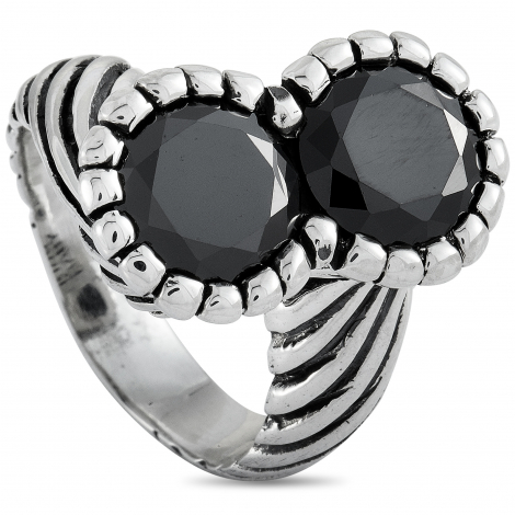 King Baby Silver and Black Cubic Zirconia Twisted Pattern Ring