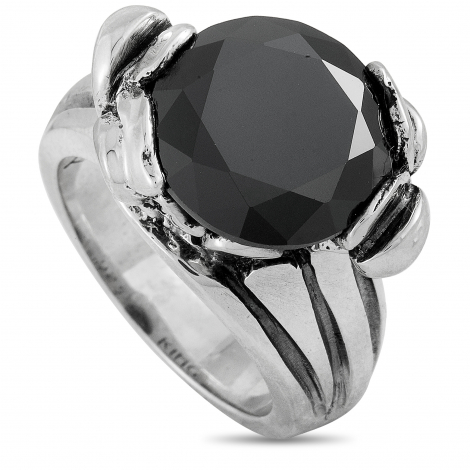 King Baby Silver and Black Cubic Zirconia Floral Pattern Ring