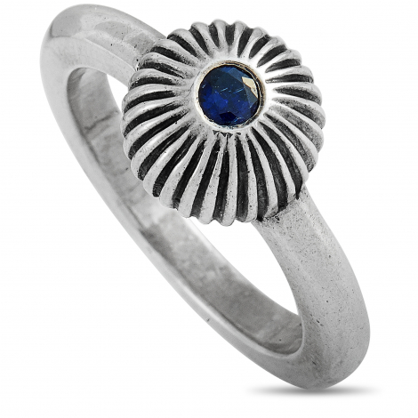 King Baby Silver and Blue Sapphire Ribbed Sphere Ring