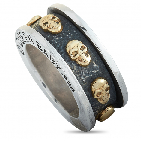 King Baby 18K Yellow Gold and Sterling Silver Skull Spinner Ring