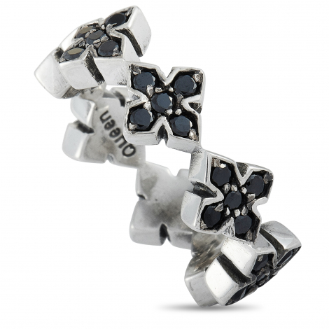 King Baby Silver and Black Cubic Zirconia MB Cross Ring