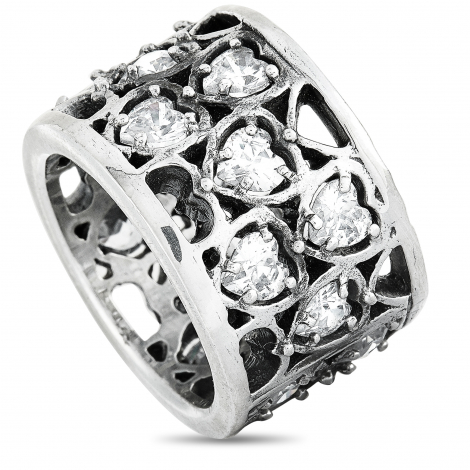 King Baby Silver and Cubic Zirconia Heart Pattern Ring