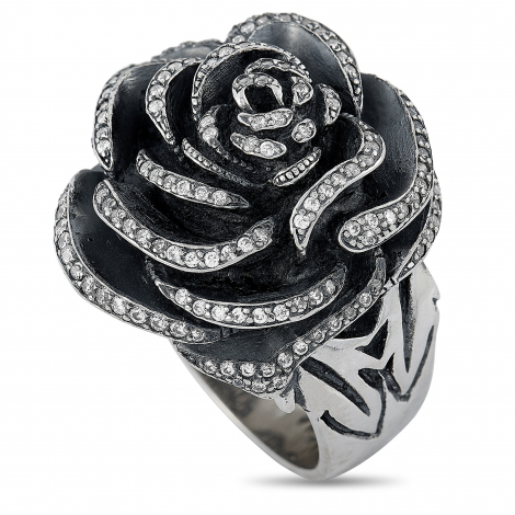 King Baby Silver and White Cubic Zirconia Rose Ring