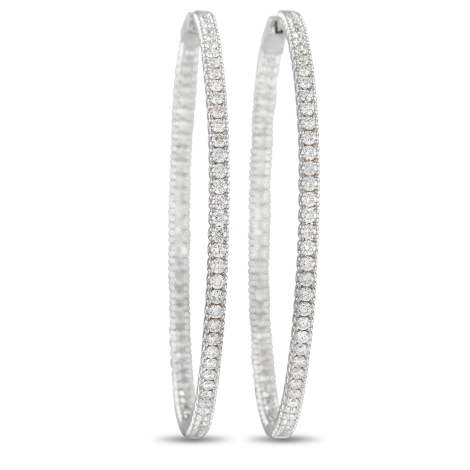 LB Exclusive 14K White Gold 3.74ct Diamond Inside-Out Hoop Earrings