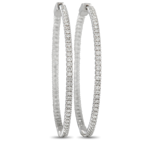 LB Exclusive 14K White Gold 1.77ct Diamond Inside-Hoop Earrings