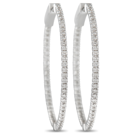 LB Exclusive 14K White Gold 1.34ct Diamond Inside-Out Hoop Earrings