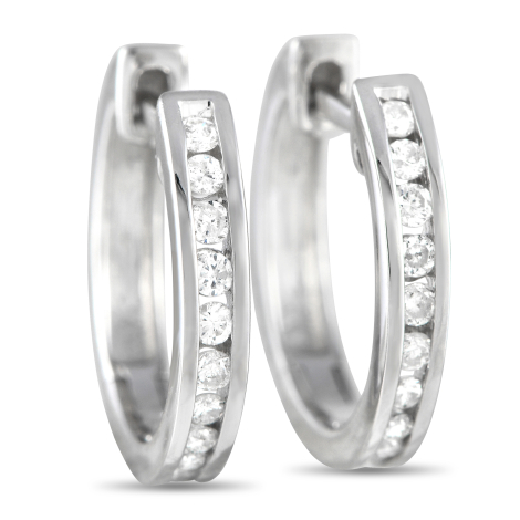 LB Exclusive 14K White Gold 0.25ct Diamond Channel-Set Hoop Earrings